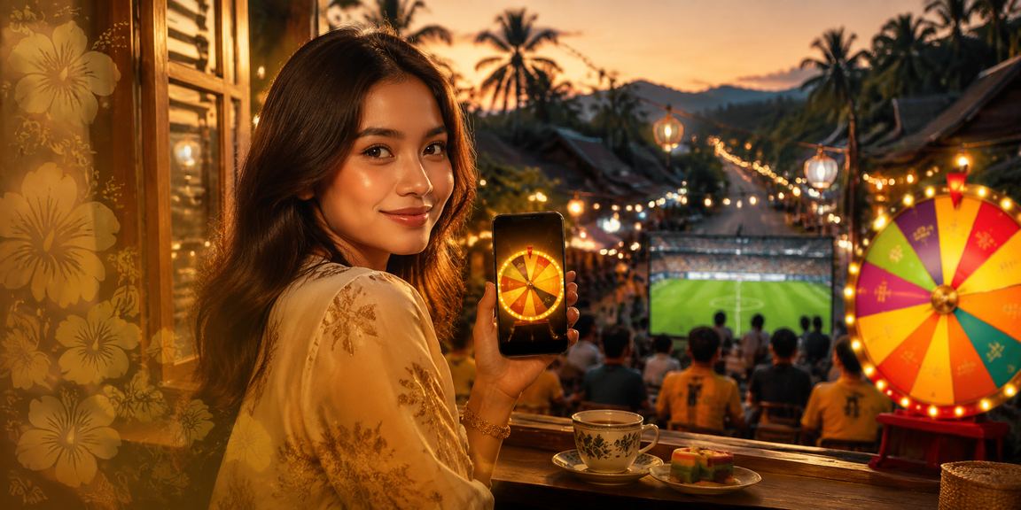 A festive Malaysian-style casino lucky draw with a lively atmosphere